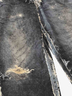 Distressed Patchwork Wide Leg Washed Denim Jeans