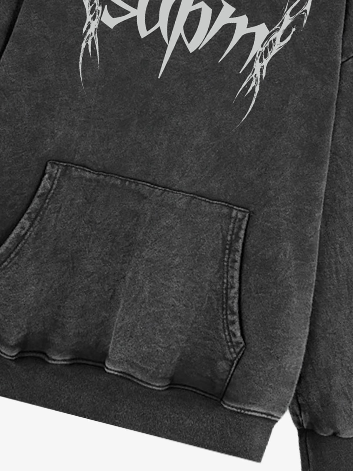 Washed Gothic Spike Letter Hoodie