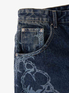 Original Retro Thorn and Key Pattern Laser-Burnout Baggy Jeans - 2595