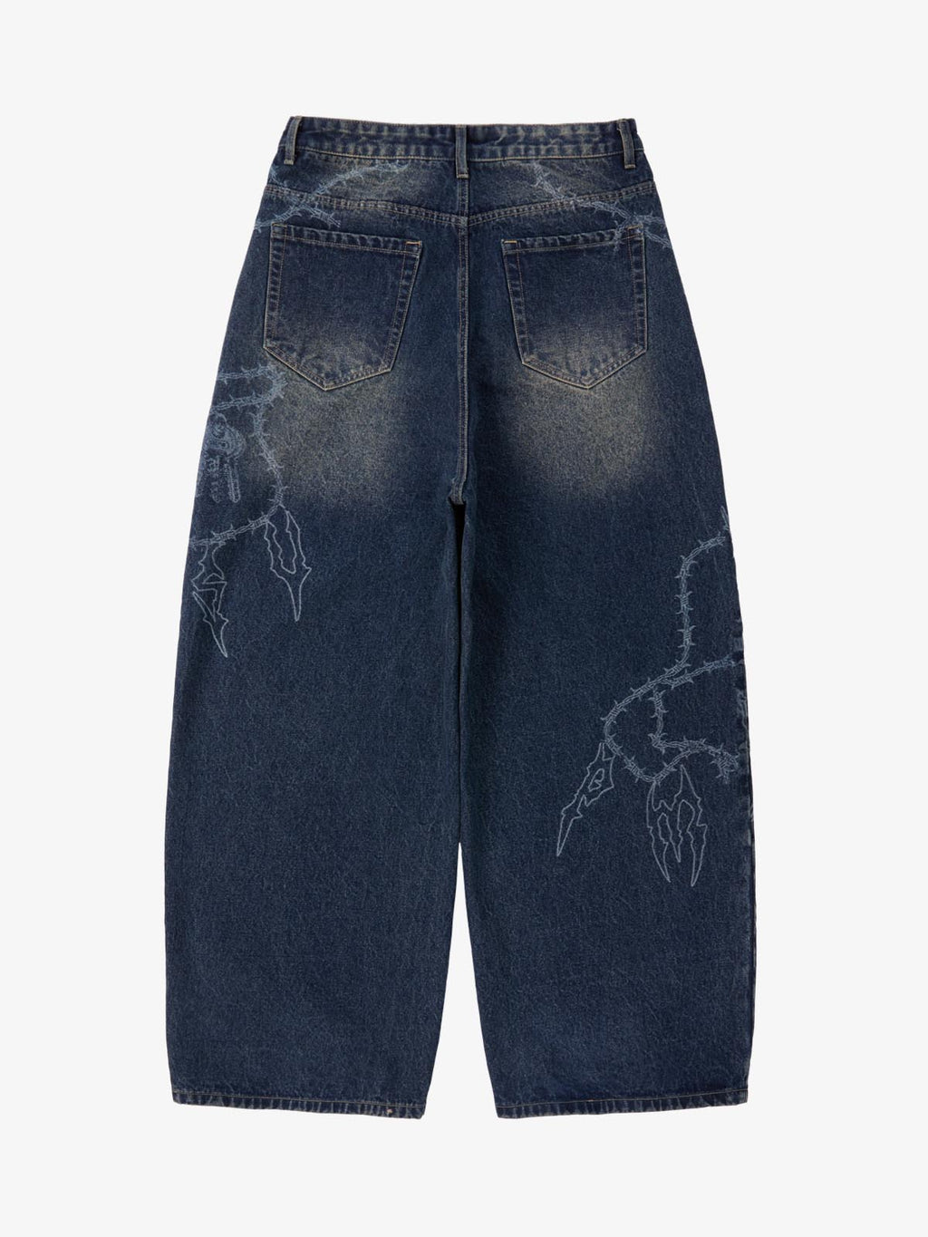 Original Retro Thorn and Key Pattern Laser-Burnout Baggy Jeans - 2595