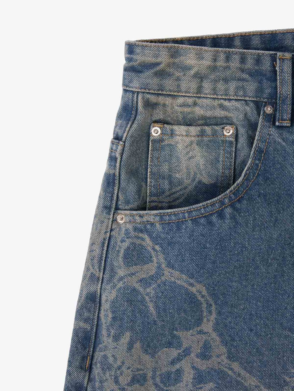Original Retro Thorn and Key Pattern Laser-Burnout Baggy Jeans - 2595