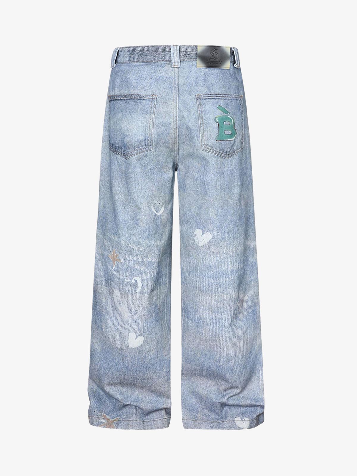 Cartoon Dalmatian Dog Graphic Distressed Washed Jeans