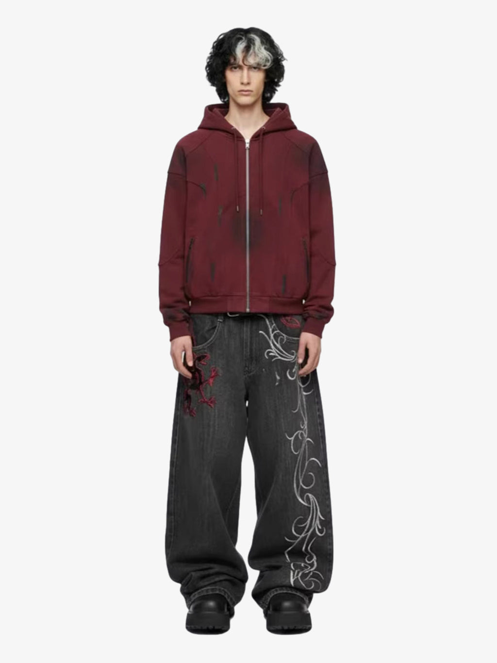 Dragon Embroidery Gothic Wide Leg Jeans