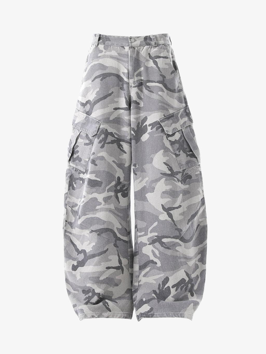 Snow Camouflage Machete Wide-Leg Cargo Barrel Pants - 2548