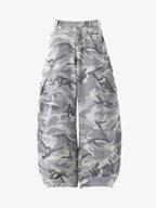 Snow Camouflage Machete Wide-Leg Cargo Barrel Pants - 2548