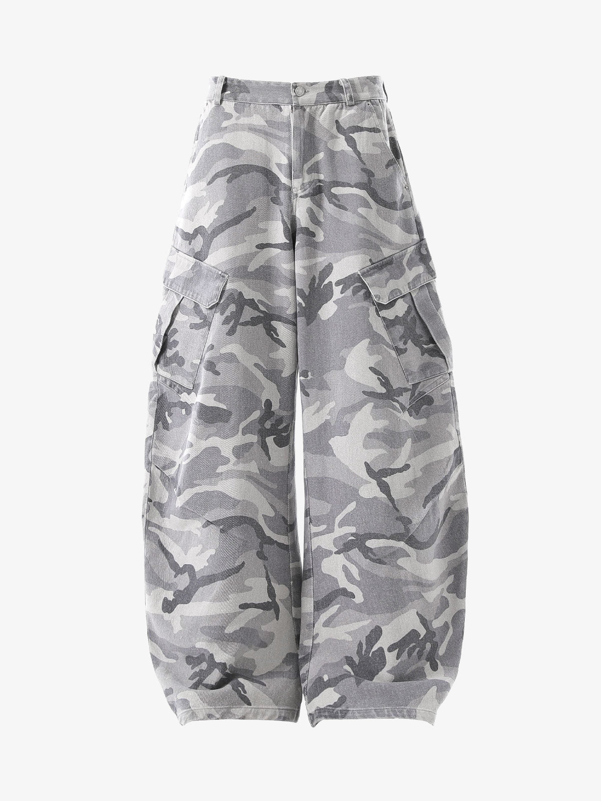 Snow Camouflage Machete Wide-Leg Cargo Barrel Pants - 2548