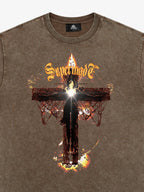 Washed Gothic Cross Graphic T-Shirt
