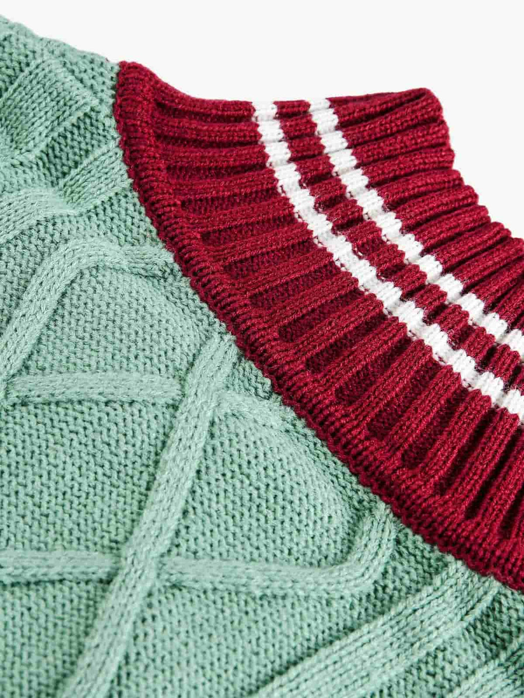 Retro Contrast Color High Neck Knitted Cardigan Sweater
