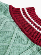 Retro Contrast Color High Neck Knitted Cardigan Sweater