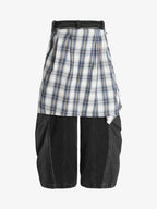 Denim Faux Two-piece Plaid Detachable Scimitar Jeans - 2435