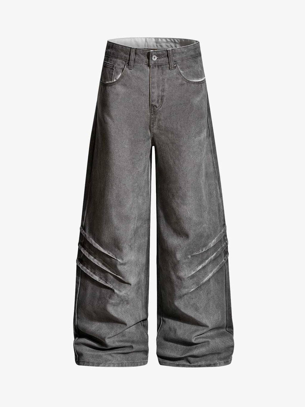 Washed Pleated Baggy Jeans