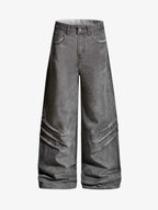 Washed Pleated Baggy Jeans