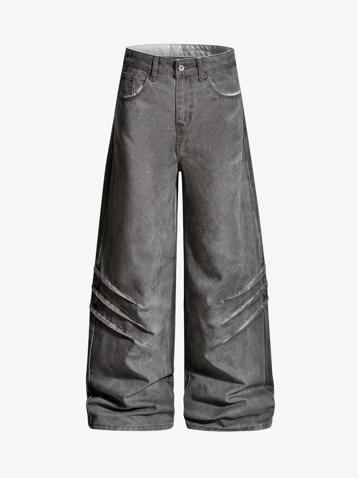 Washed Pleated Baggy Jeans