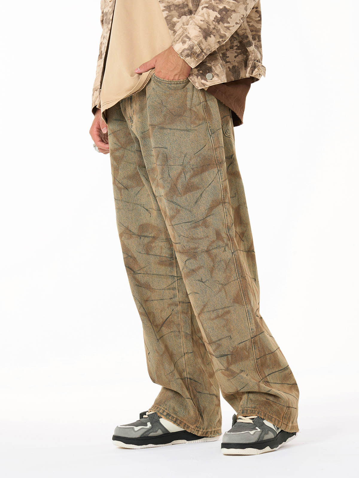 Vintage Washed Distressed Copper-Dyed Jeans