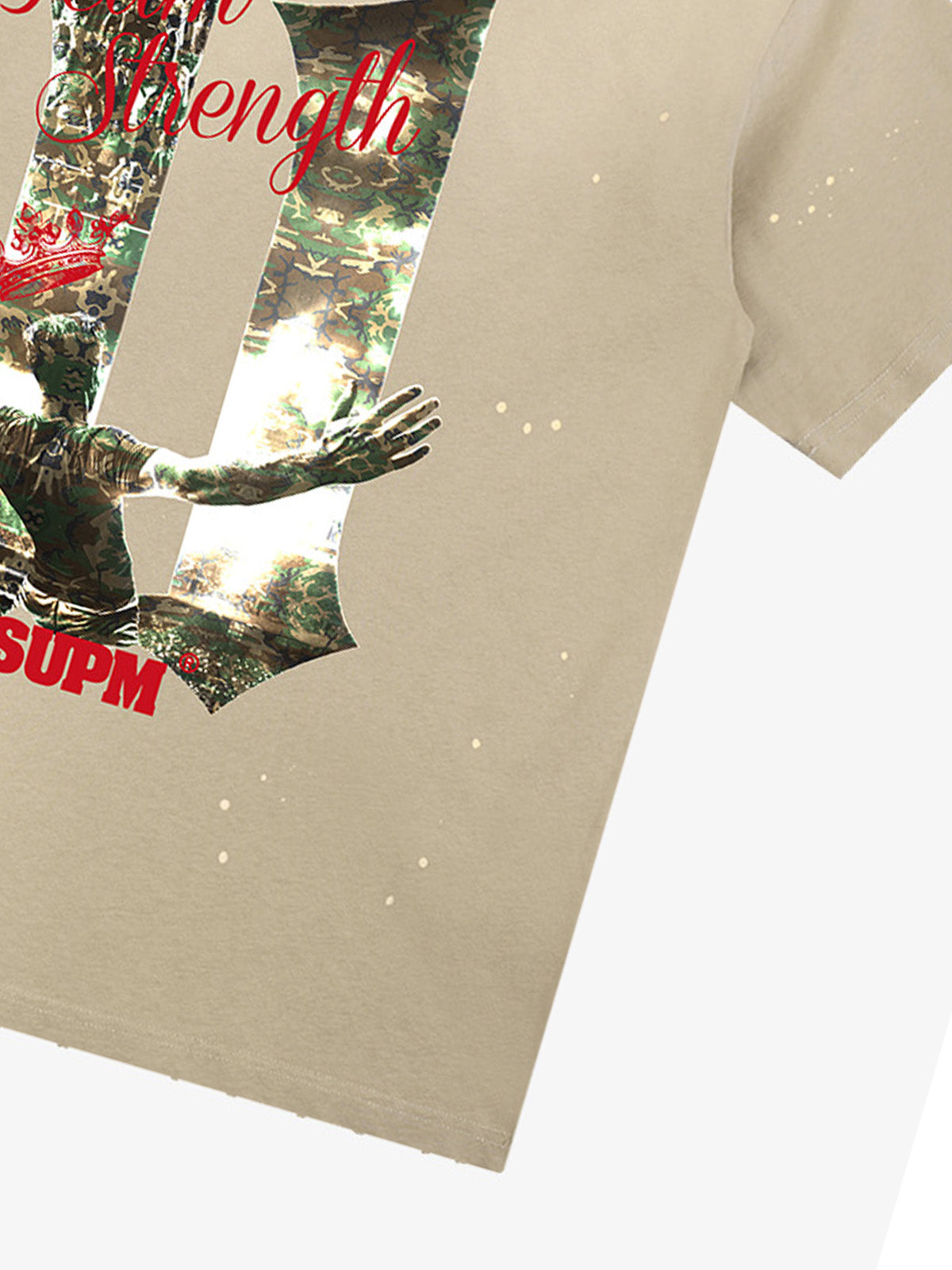 Washed Distressed "Team Strength 11" Graphic T-Shirt