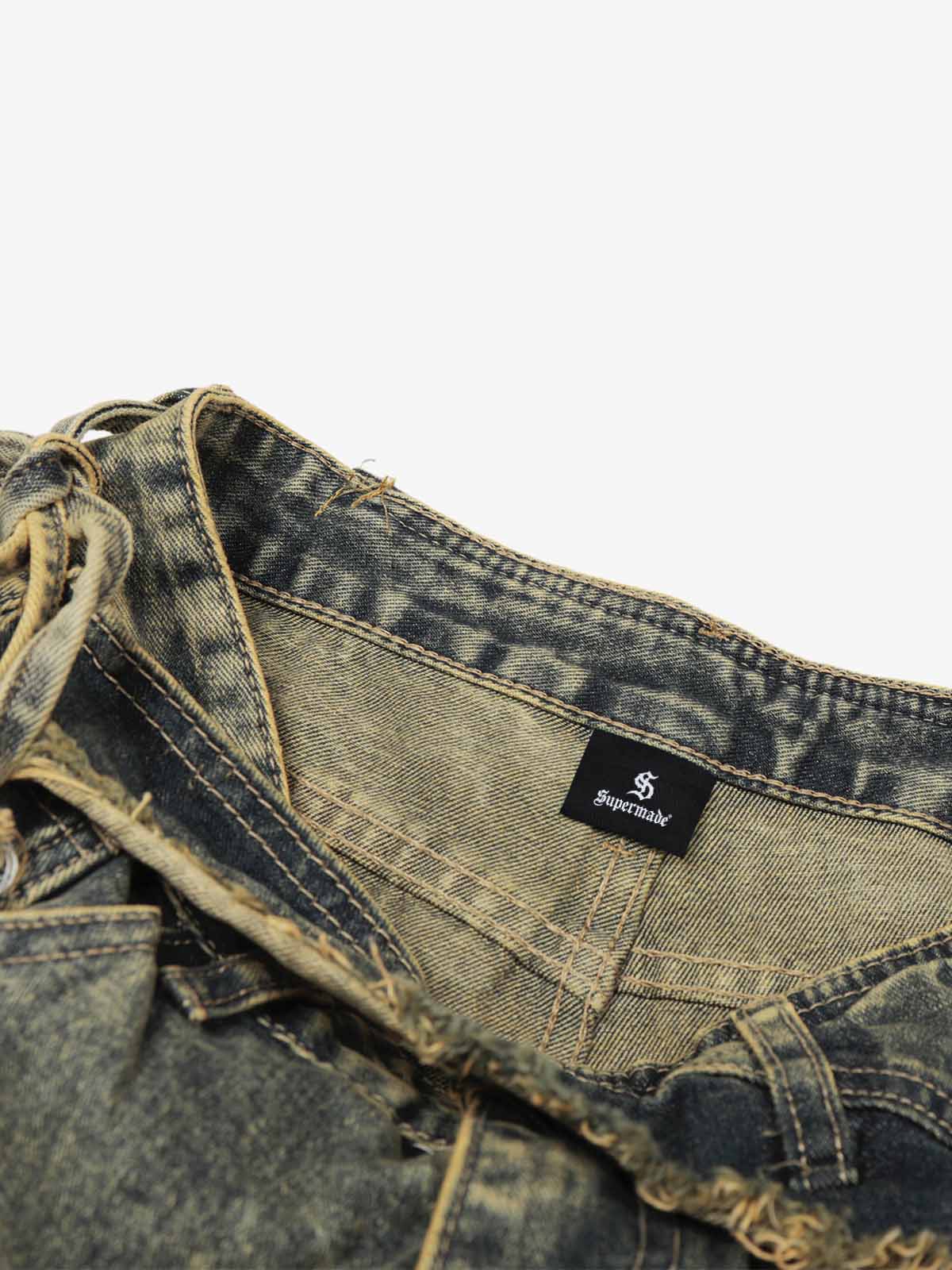 Layered Waist Tie Detail Vintage Wash Jeans