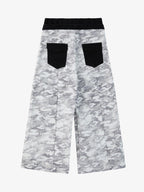 Camo Embroidered Double Waist Lace-Up Wide Leg Cargo Pants - 2599