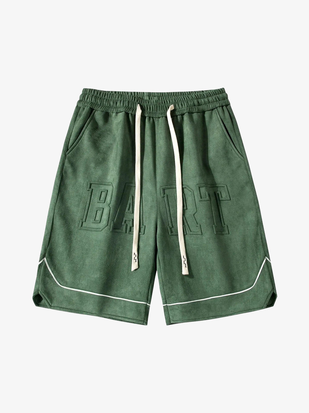 Retro Letter-Stamped Suede Drawstring Shorts