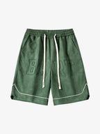 Retro Letter-Stamped Suede Drawstring Shorts