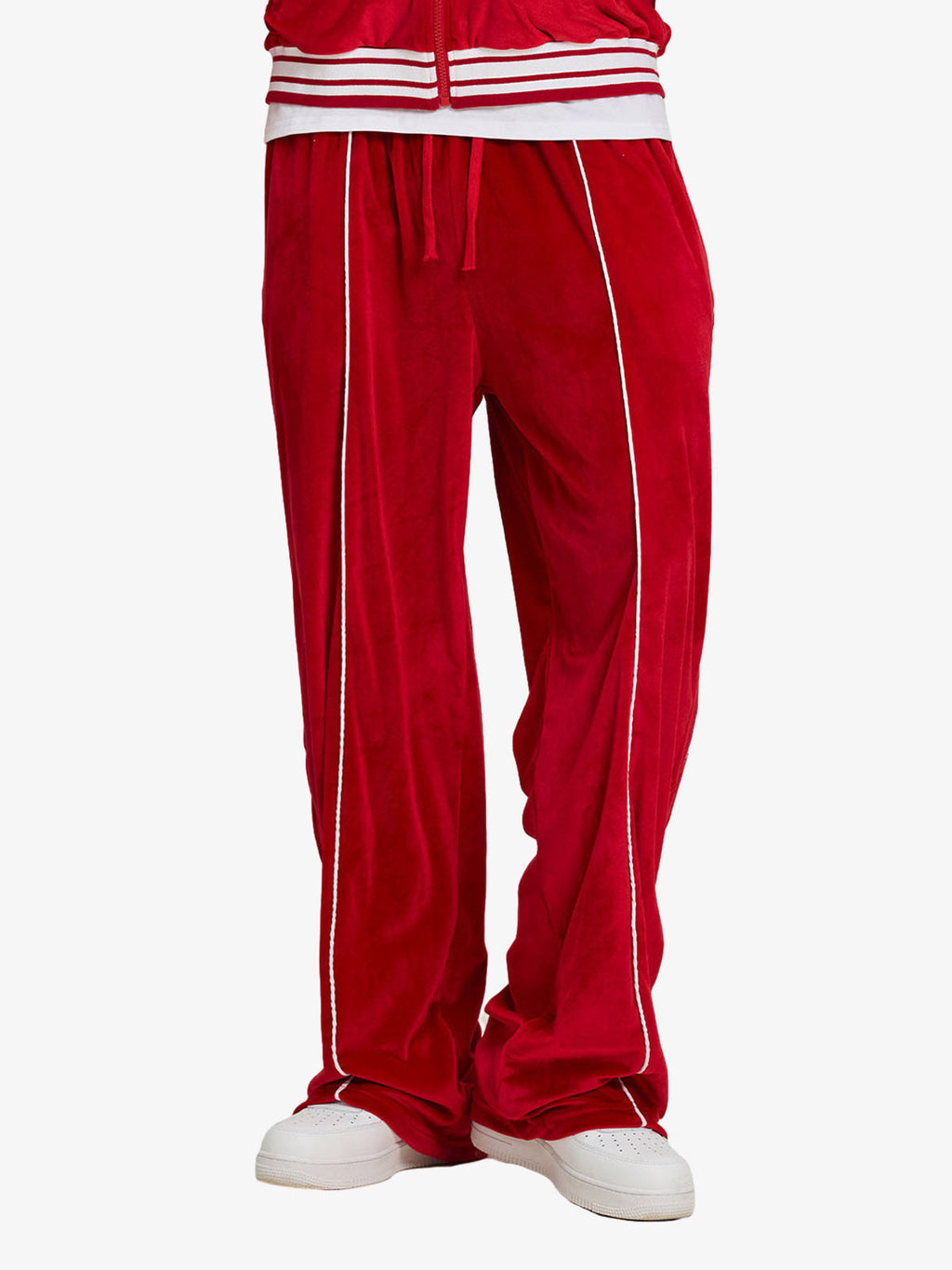 Velour Side Stripe Wide Leg Track Pants