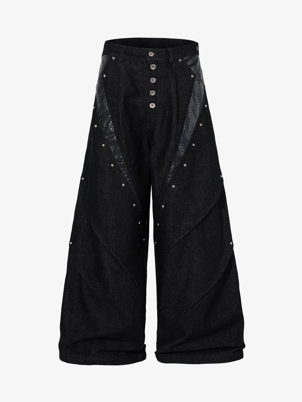 Croc Embossed Pocket Rivet Wide Leg Denim Jeans