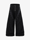 Croc Embossed Pocket Rivet Wide Leg Denim Jeans