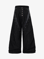 Croc Embossed Pocket Rivet Wide Leg Denim Jeans