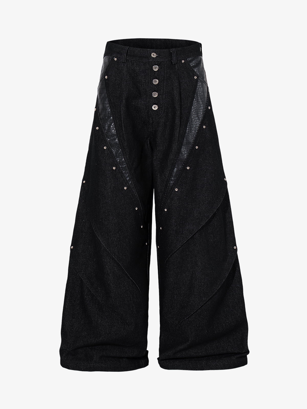 Croc Embossed Pocket Rivet Wide Leg Denim Jeans