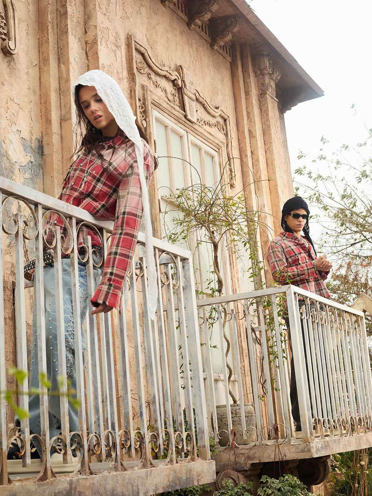 Paint Splatter Plaid Frayed Hem Button Up Shirt