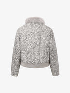 Vintage Leopard Fleece Faux Fur Collar Panel Trim Padded Jacket