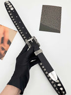 Gothic Cross Studded PU Leather Belt with Alloy Buckle