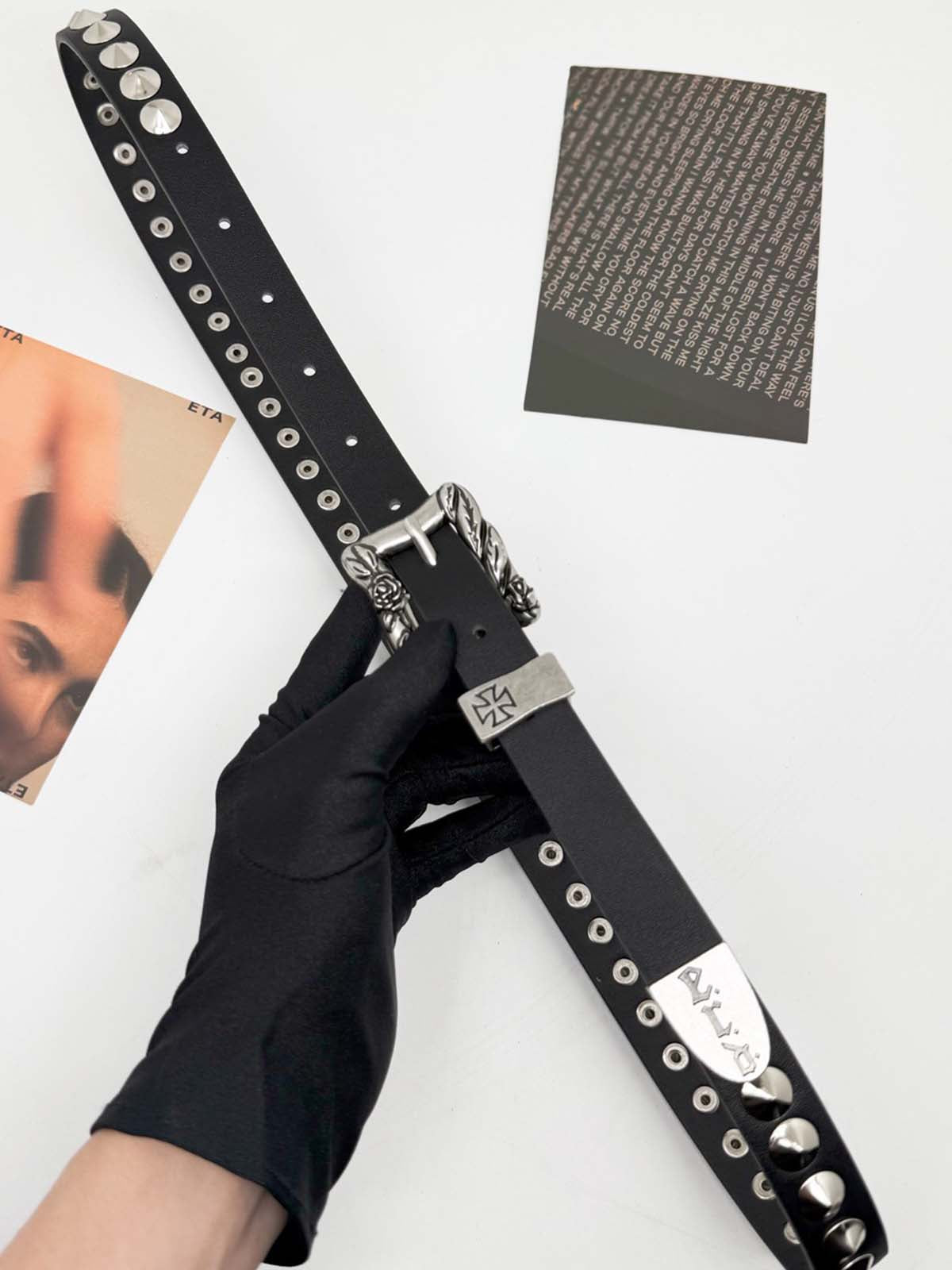 Gothic Cross Studded PU Leather Belt with Alloy Buckle