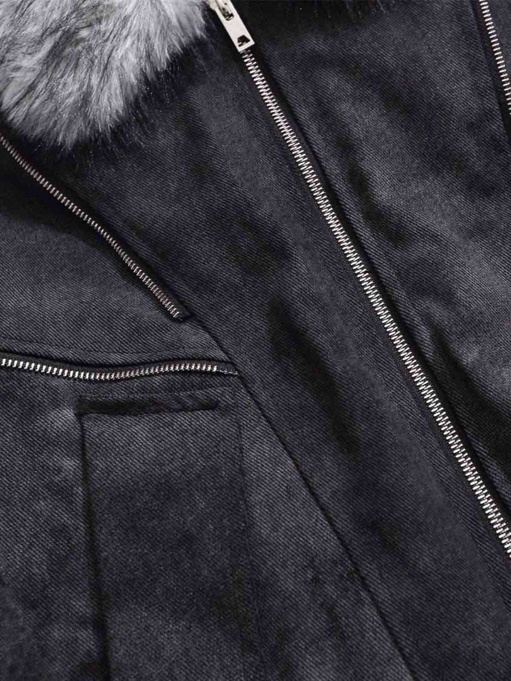 Fur Collar Moto-Style Zip Up Bomber Jacket