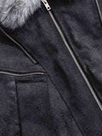 Fur Collar Moto-Style Zip Up Bomber Jacket
