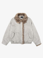 Vintage Suede Faux Fur Lined Aviator Bomber Jacket
