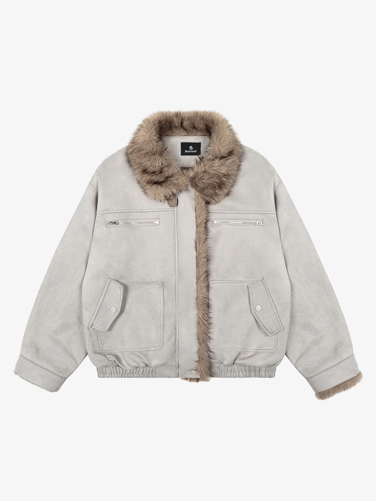 Vintage Suede Faux Fur Lined Aviator Bomber Jacket