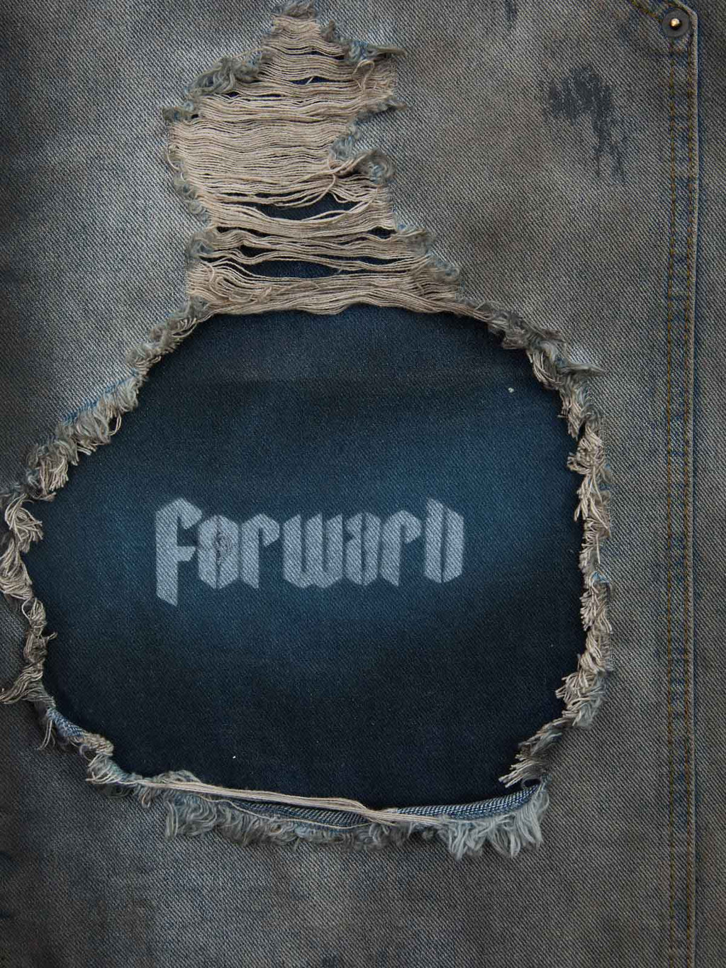 Distressed Washed Ripped Letter Patchwork Wide Leg Jeans