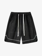 Retro Letter-Stamped Suede Drawstring Shorts