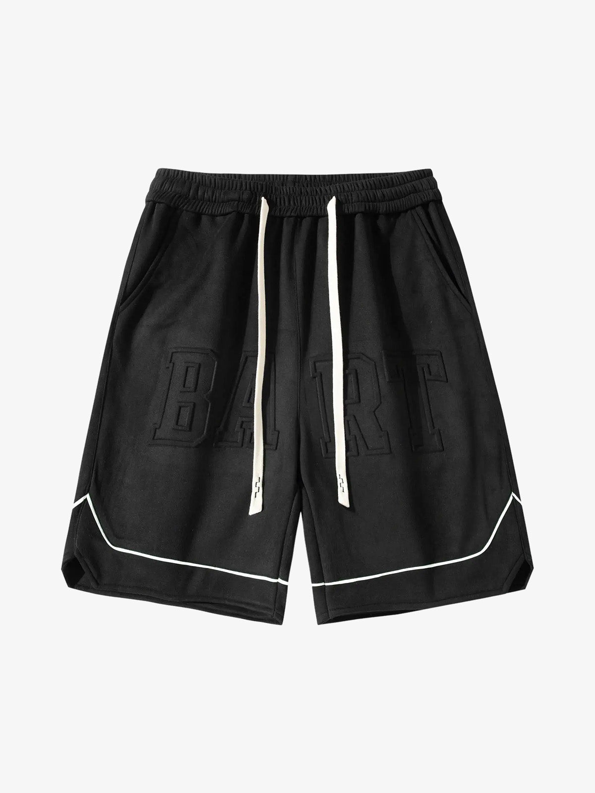 Retro Letter-Stamped Suede Drawstring Shorts