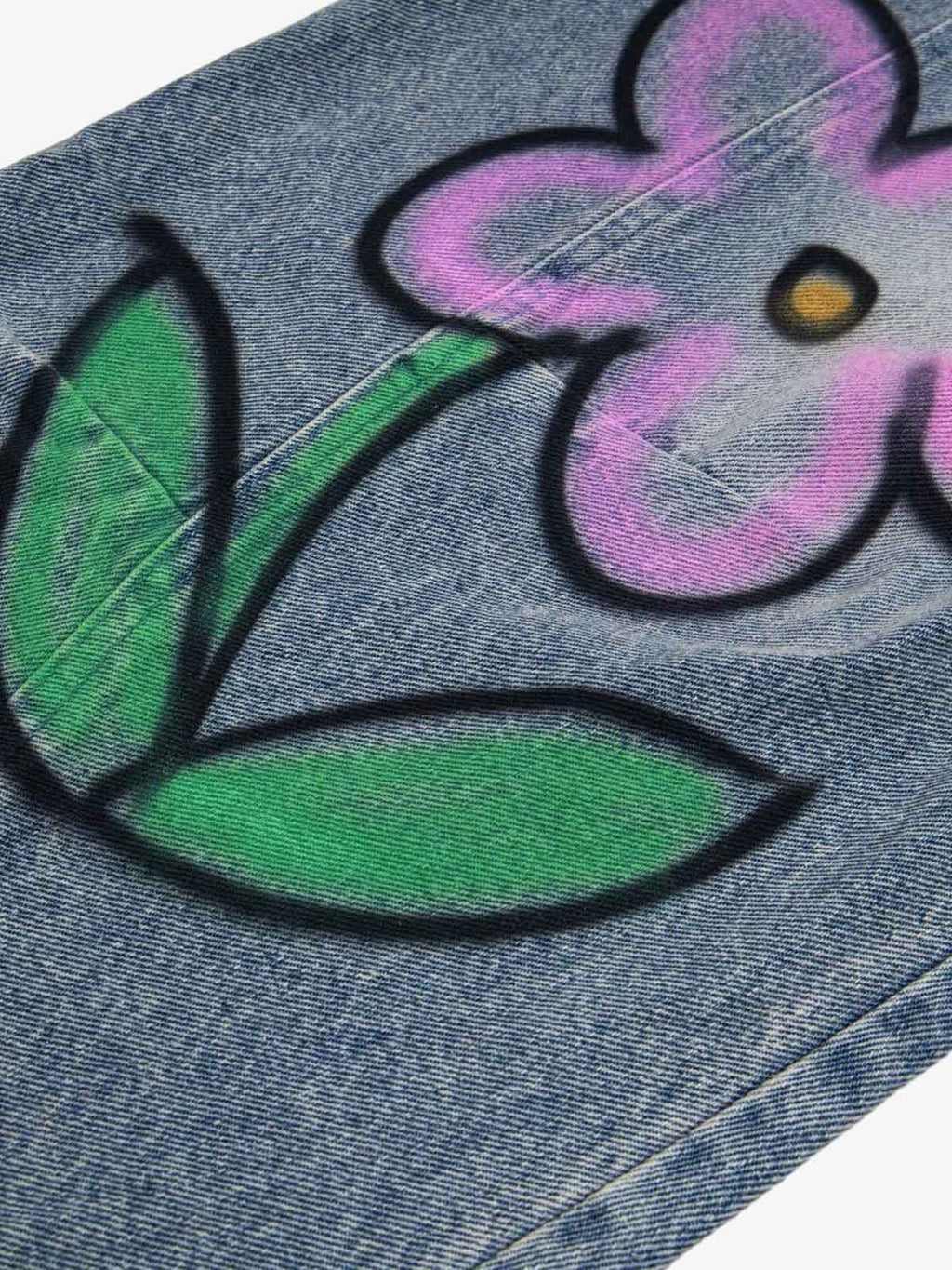 Fun Pattern Hand-Painted Print Denim Washed Jeans