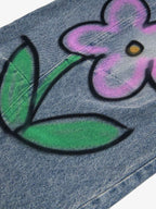 Fun Pattern Hand-Painted Print Denim Washed Jeans