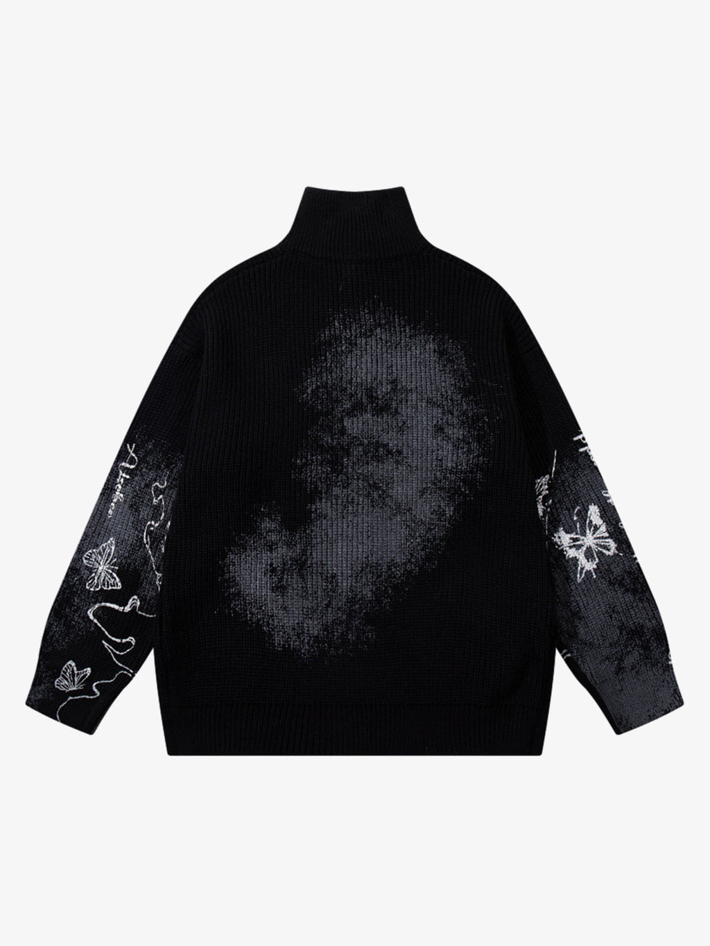 Ink-Splashed Butterfly Jacquard Zip Knit Sweater