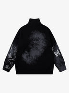 Ink-Splashed Butterfly Jacquard Zip Knit Sweater