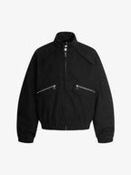Ruched Sleeve Stand Collar Zip Jacket