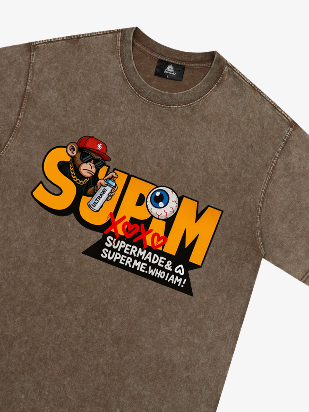 SUPM Trendy Hip-Hop Monkey Graffiti Font T-Shirt