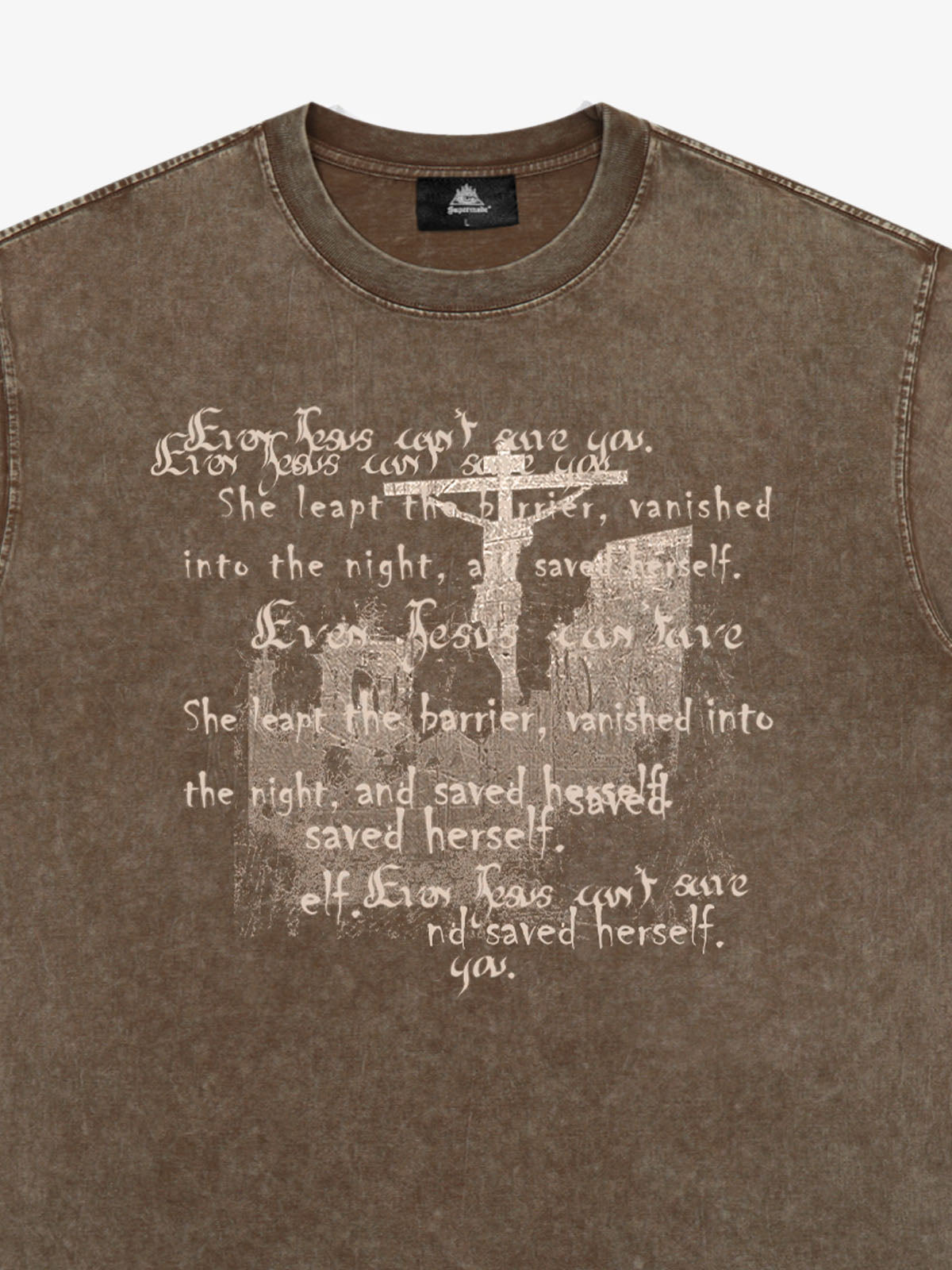 Washed Cross Overlay Text Graphic T-Shirt