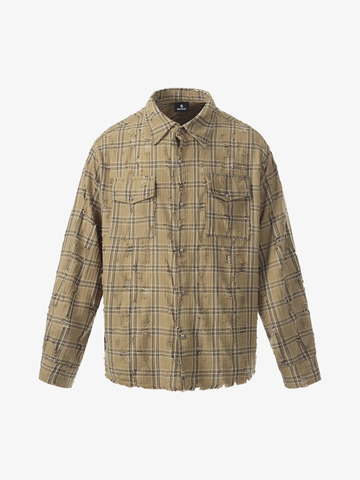 Distressed Raw Edge Plaid Shirt