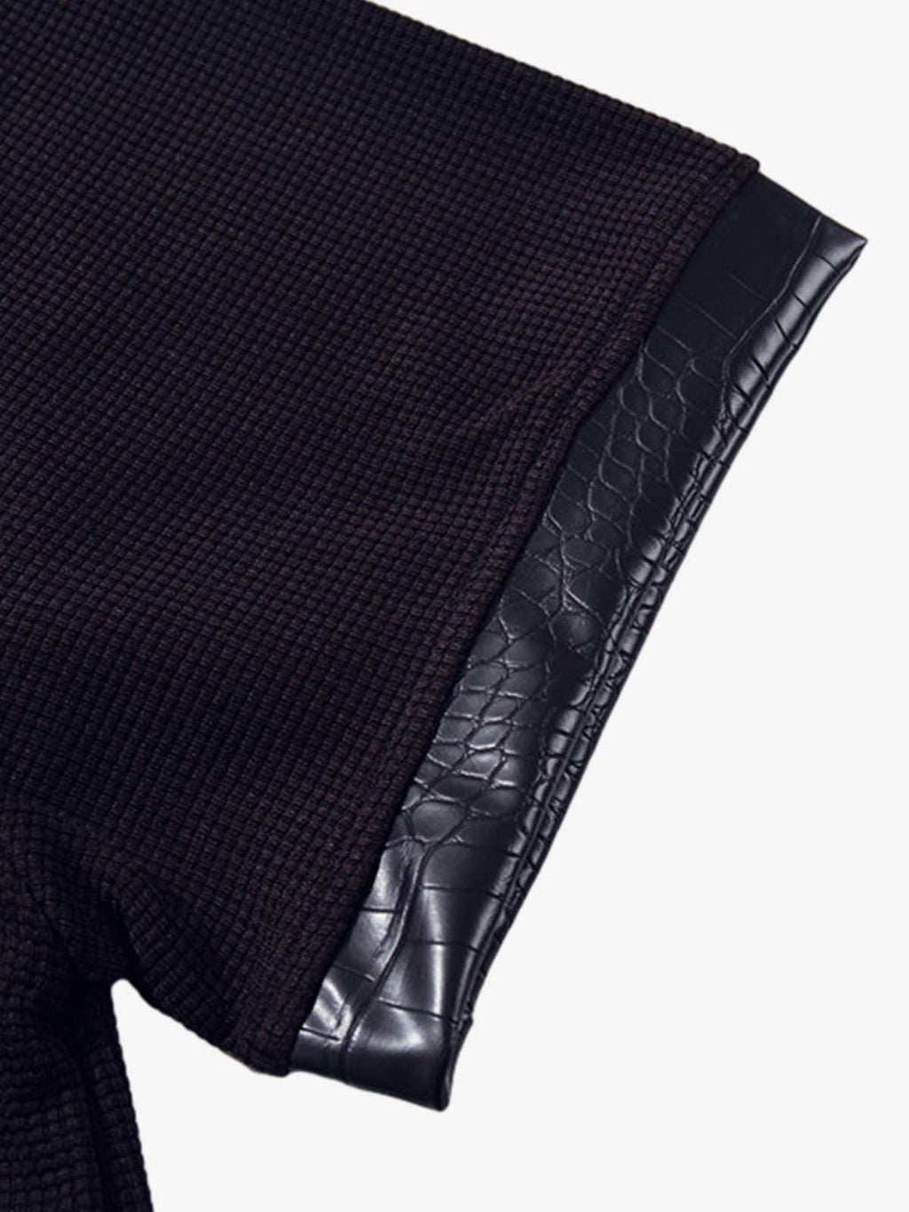 Gothic Text Print Leather Patchwork Polo T-Shirt