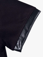 Gothic Text Print Leather Patchwork Polo T-Shirt