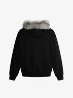 Detachable Fur Collar Printed Cardigan Half-Zip Hoodie